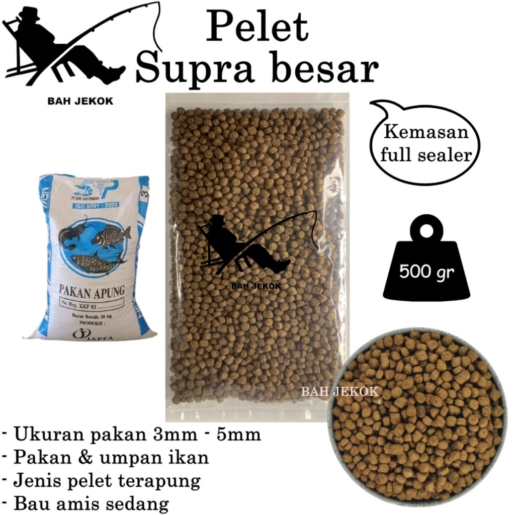 Pelet Supra Besar Apung Umpan & Pakan Ikan Jitu Kolam & Laut 500gr.