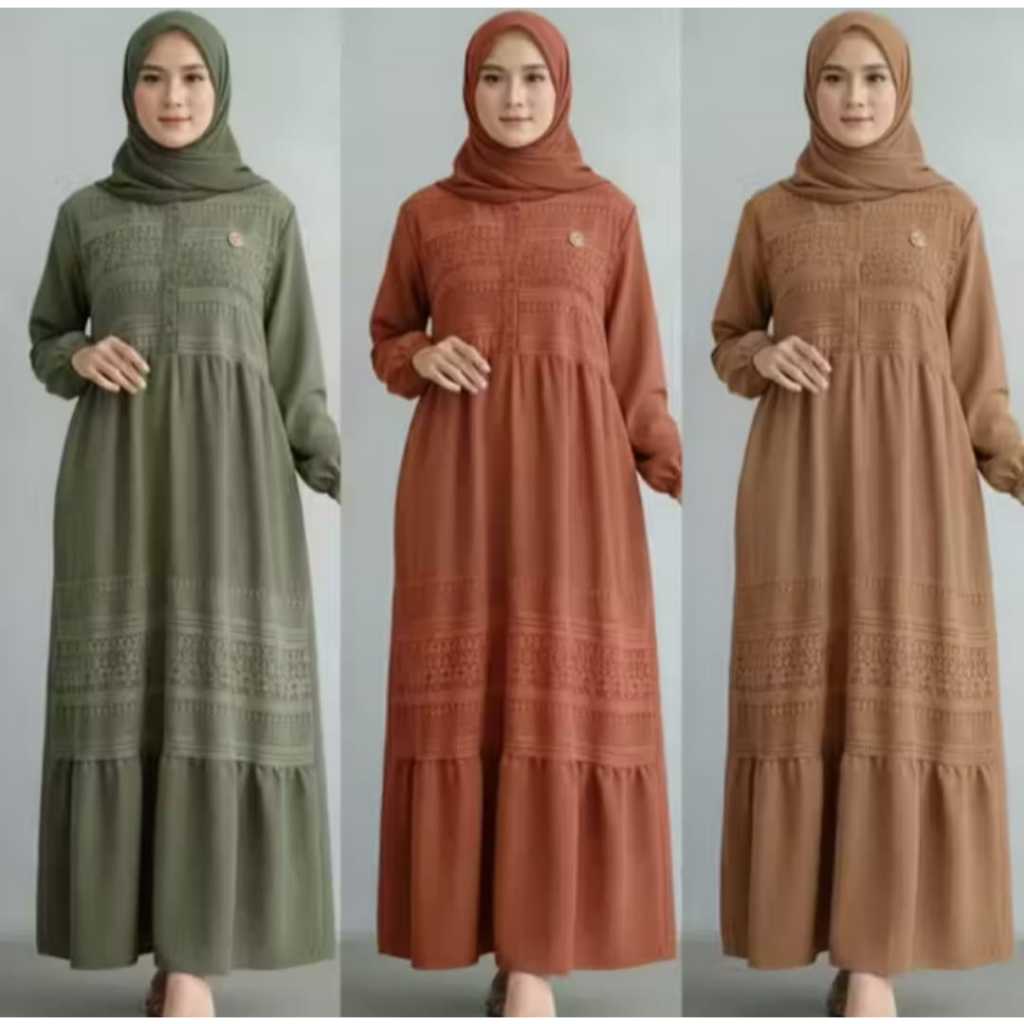 Gamis Vinata dress /gamis dewasa jumbo busui bahan crinkle variasi brukat malika