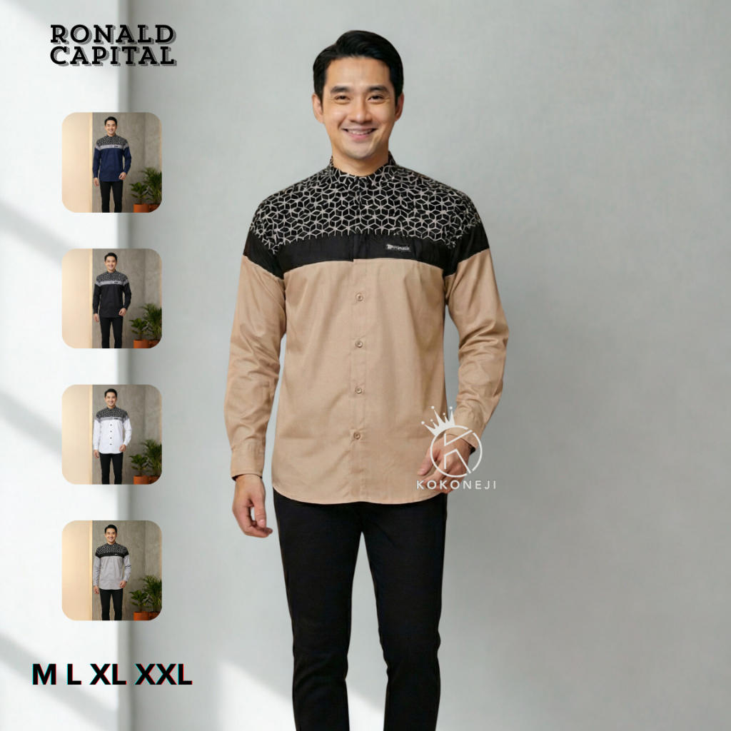 Baju Koko Pria Dewasa Lengan Panjang Kemeja Hadroh Zise M L XL XXL
