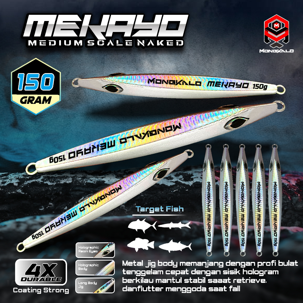 Metal Jig 150 Gram MONGKALO MEKAYO Sisik Silver Umpan Pancing mancing laut 150gr Naked Lure Jigging 