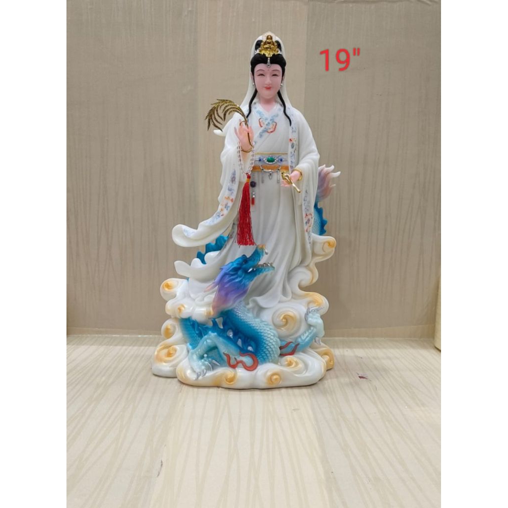 patung dewi kwan im / kwan in / guan yin - mamer - naga - 19inch