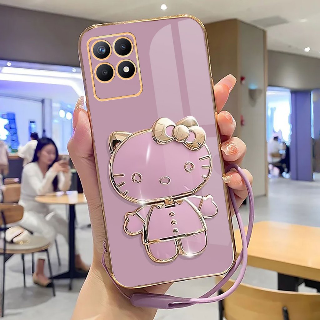 Soft Case Realme 8I Case Stand Holder Mirror Silicone Luxury Plating