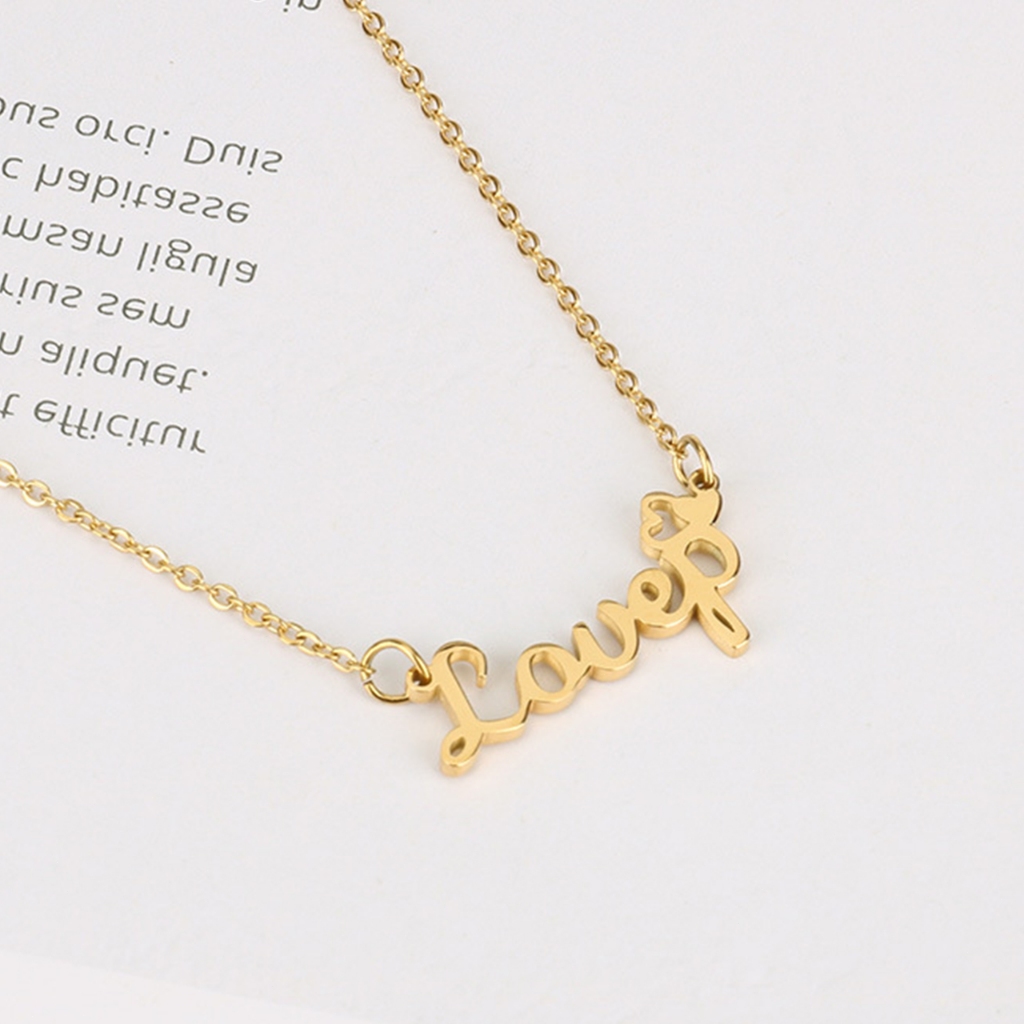 Anti Pudar Kalung Titanium Wanita Liontin Huruf Love Lapis Emas Fashion Klavikula Rantai X069