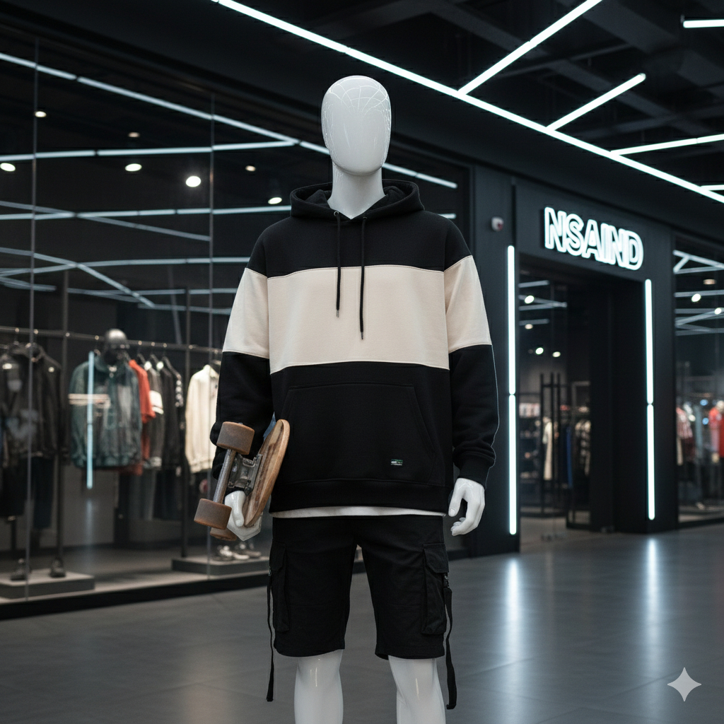 Nsa Ind Hoodie Two Colour Block Cream pria wanita