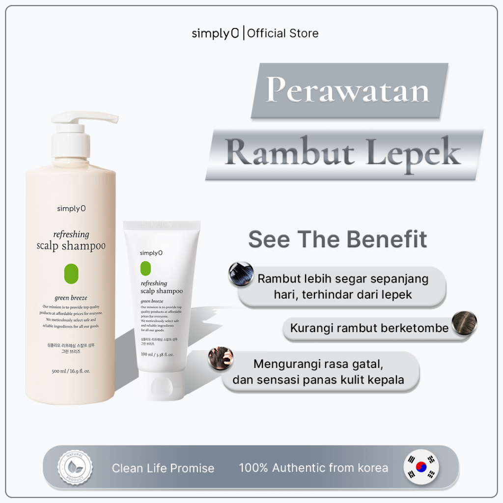 SimplyO Refreshing Scalp Shampoo (Green Breeze) 500ml Free 100ml shampoo ketombe