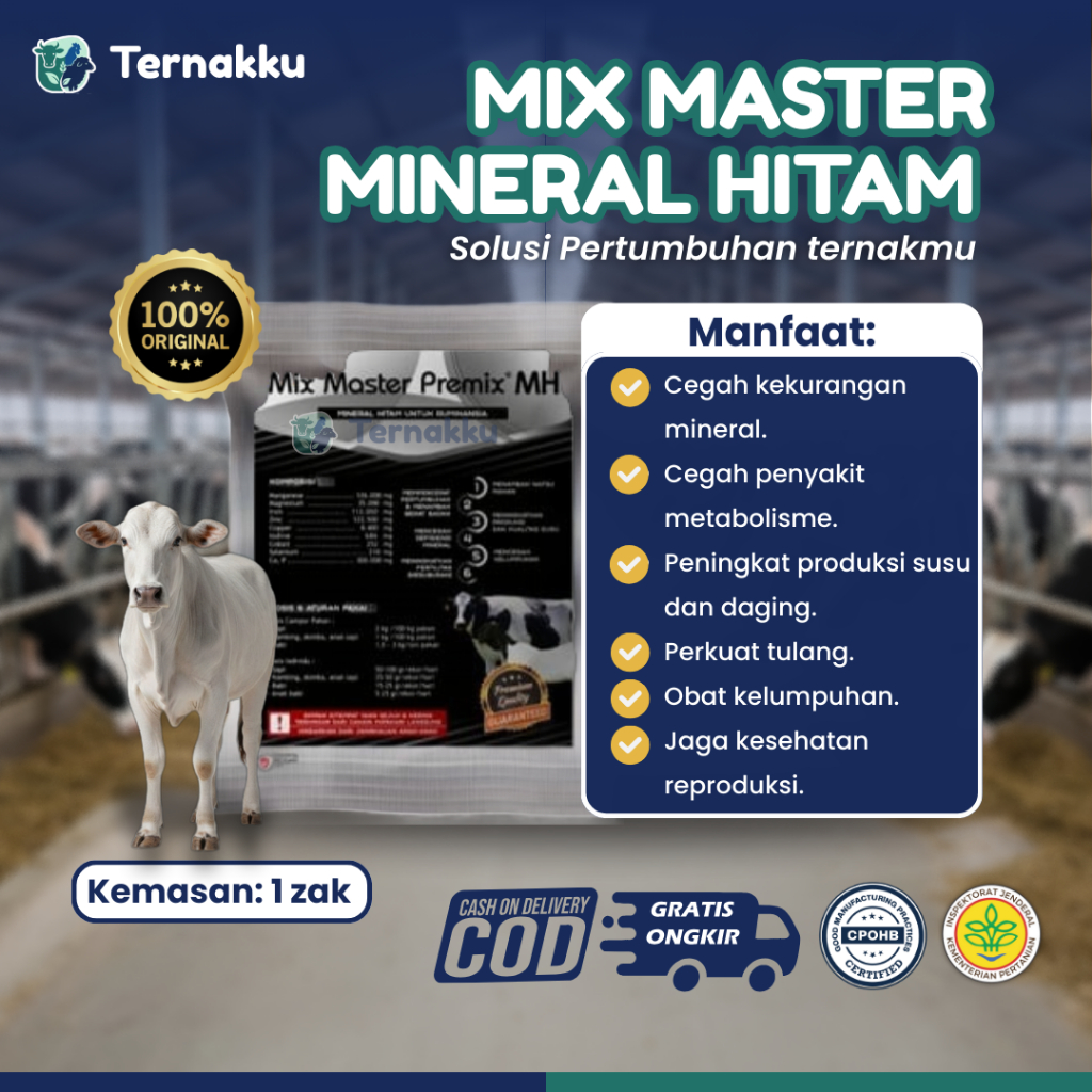 MIX MASTER PREMIX Mineral Hitam 1 Zak - Mineral Hitam untuk Sapi, Kambing, dan Domba