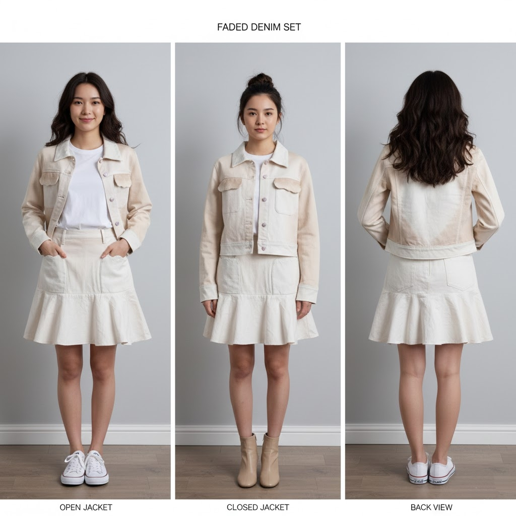 Off white-milo washed denim set Jacket Mini skirt | two piece | co-ords | one set [vyloved preloved]