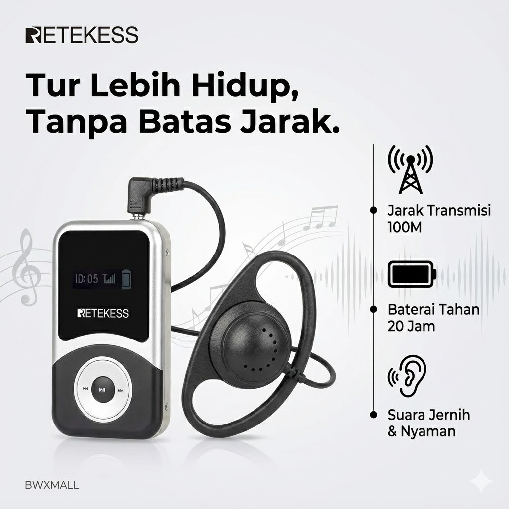 Receiver Tour Guide System RETEKESS T131S Pasangan Transmitter T130S Alat Bantu Dengar Travel Penerj