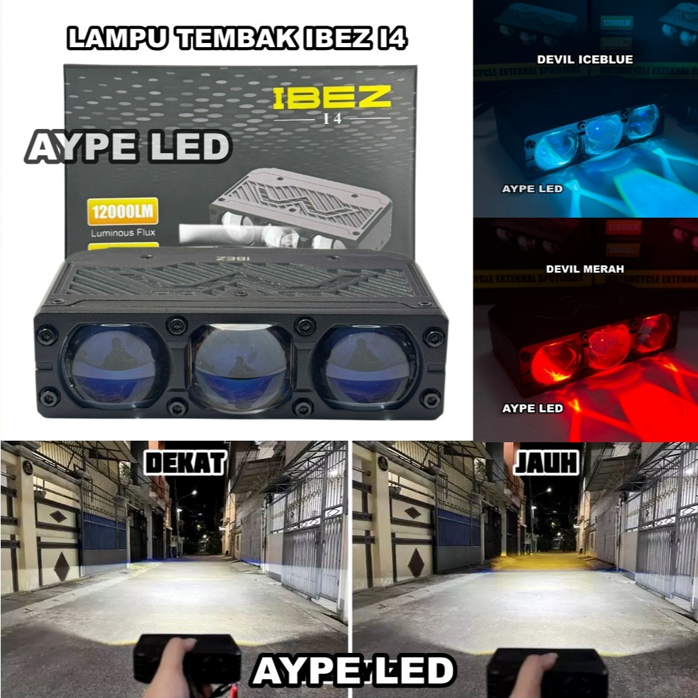 Lampu Tembak Biled 3 Mata IBEZ i4 Bluelens Waterproof Cut Off Flat Bi-led Motor Mobil Universal