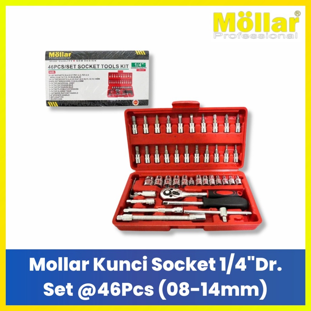 Jual MOLLAR Kunci Socket Set 46 Pcs 1/4" Dr Kunci Sok Plus Box Original Mollar