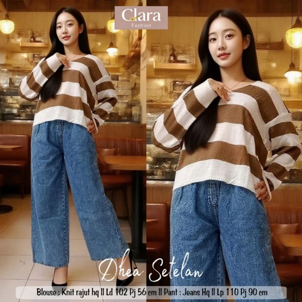 Clara -Dhea Set Celana Wanita Knit Rajut X Jeans