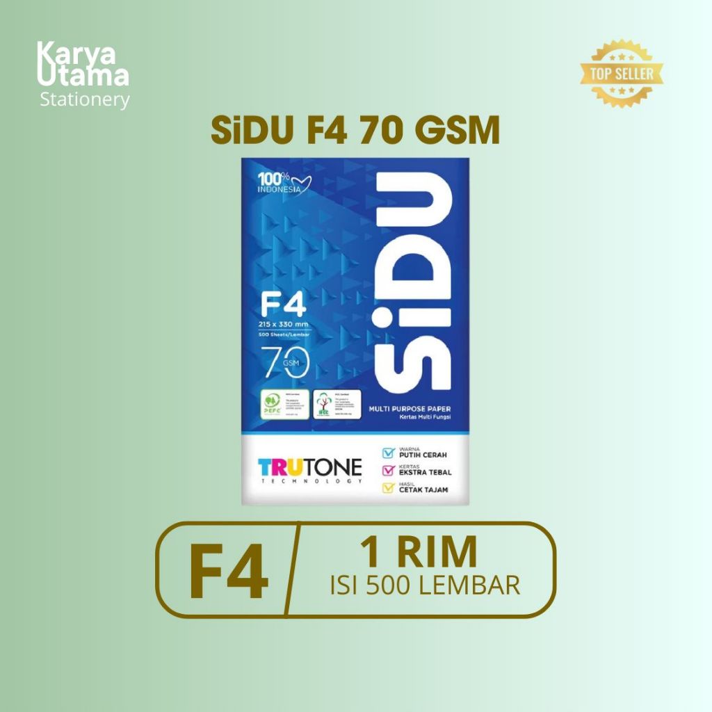 Kertas HVS F4 70Gr Sidu | 1 Rim (500 Lembar)