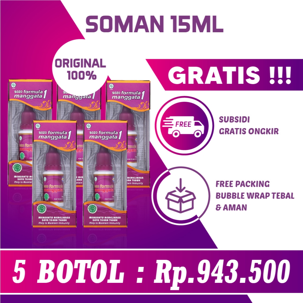 5 Botol Jamu Tetes Soman1 isi 15ML ( Sozo Formula Manggata 1 ),  British Propolis Original 100%