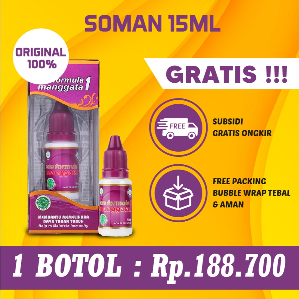 Jamu Tetes Soman1 isi 15ML ( Obat Tetes Sozo Formula Manggata 1 ),  British Propolis Original 100%