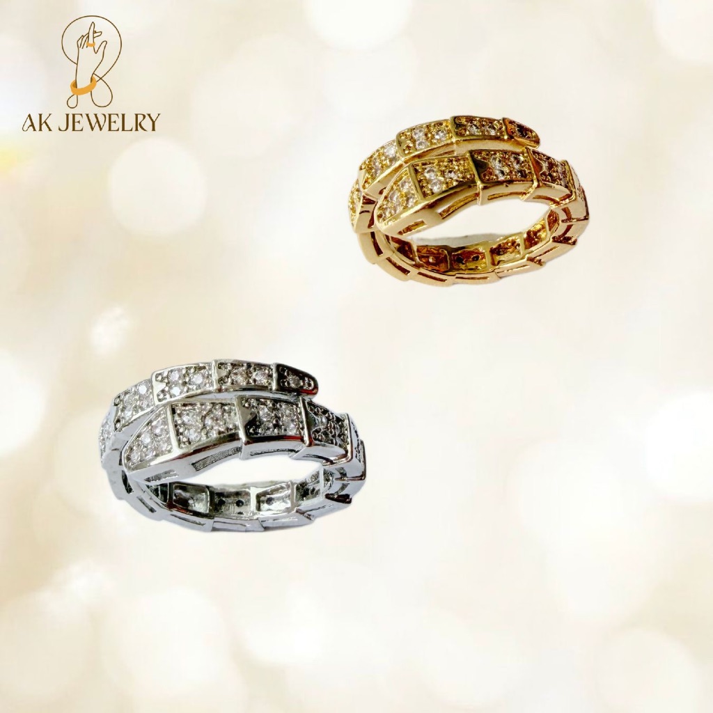 AK Jewelry - RG03 / Cincin kristal Desain Berlapis Emas Wanita Cintin Tulang Ular Bisa Atur Ukuran C