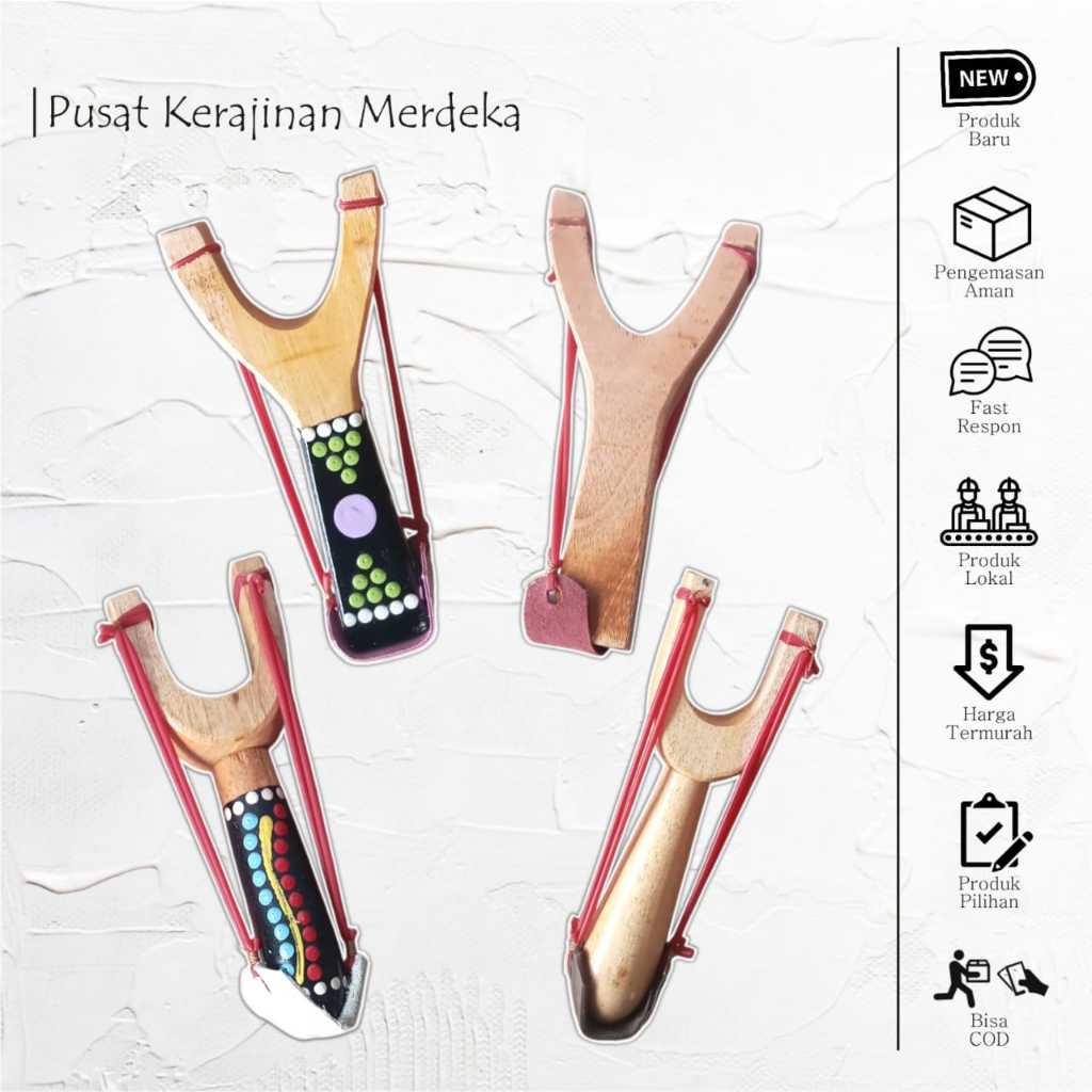 Ketapel Kayu Tradisional Motif Painting dan Polos Glossy - Karet Elastis, Desain Natural