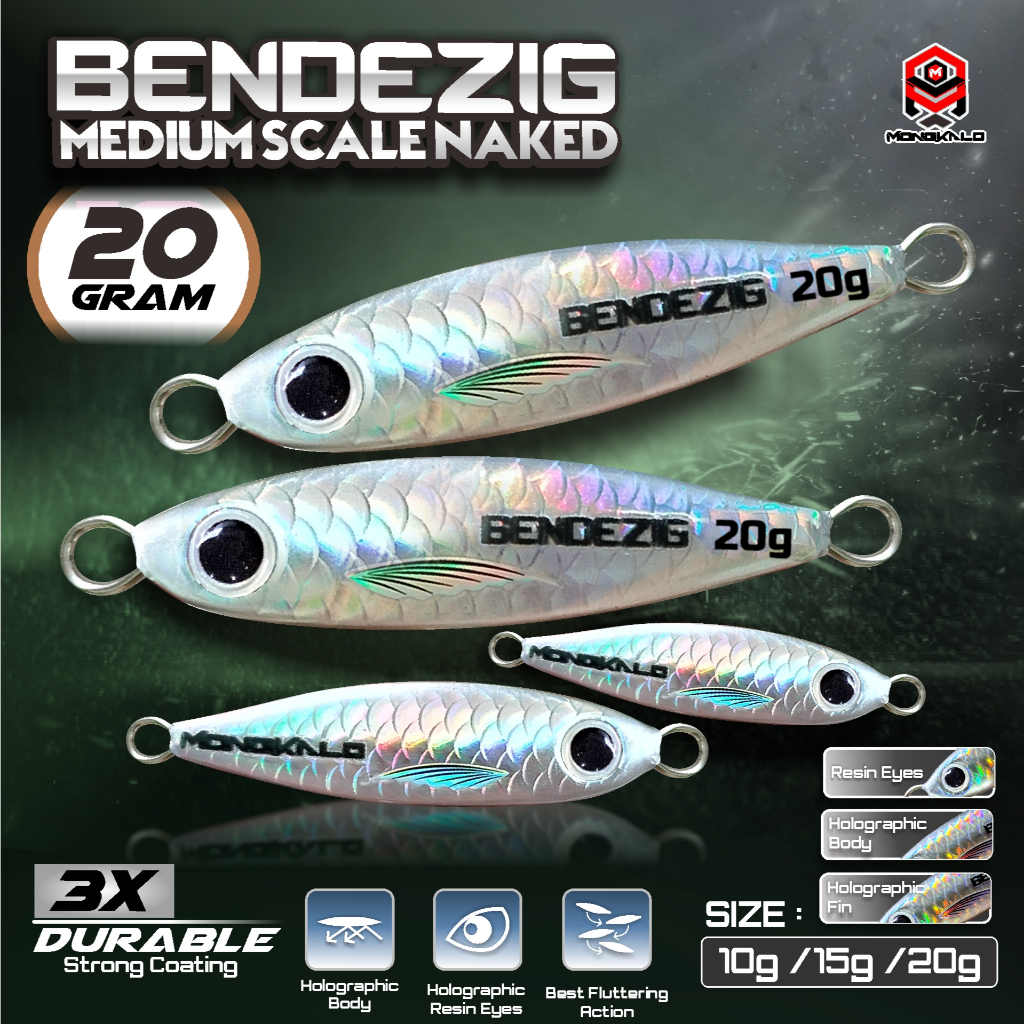 Metal jig 20 gram MONGKALO BENDEZIG Hologram Sisik Naked 20 gr Micro Jig 20gram Silver Killer Umpan 