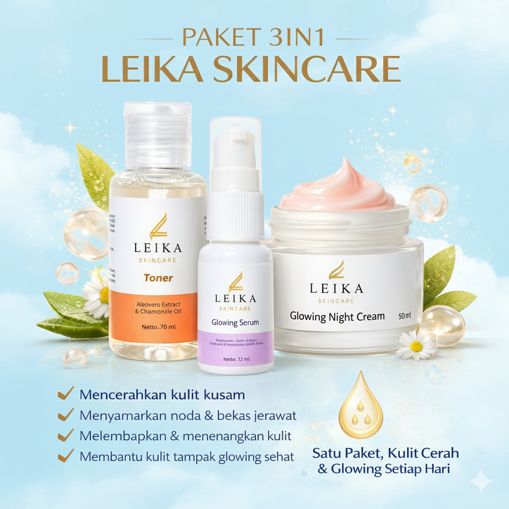 Paket 3 In 1 Leika Skincare - Serum Flek Hitam Krim Penghilang Flek Hitam Di Wajah Sabun Flek Hitam