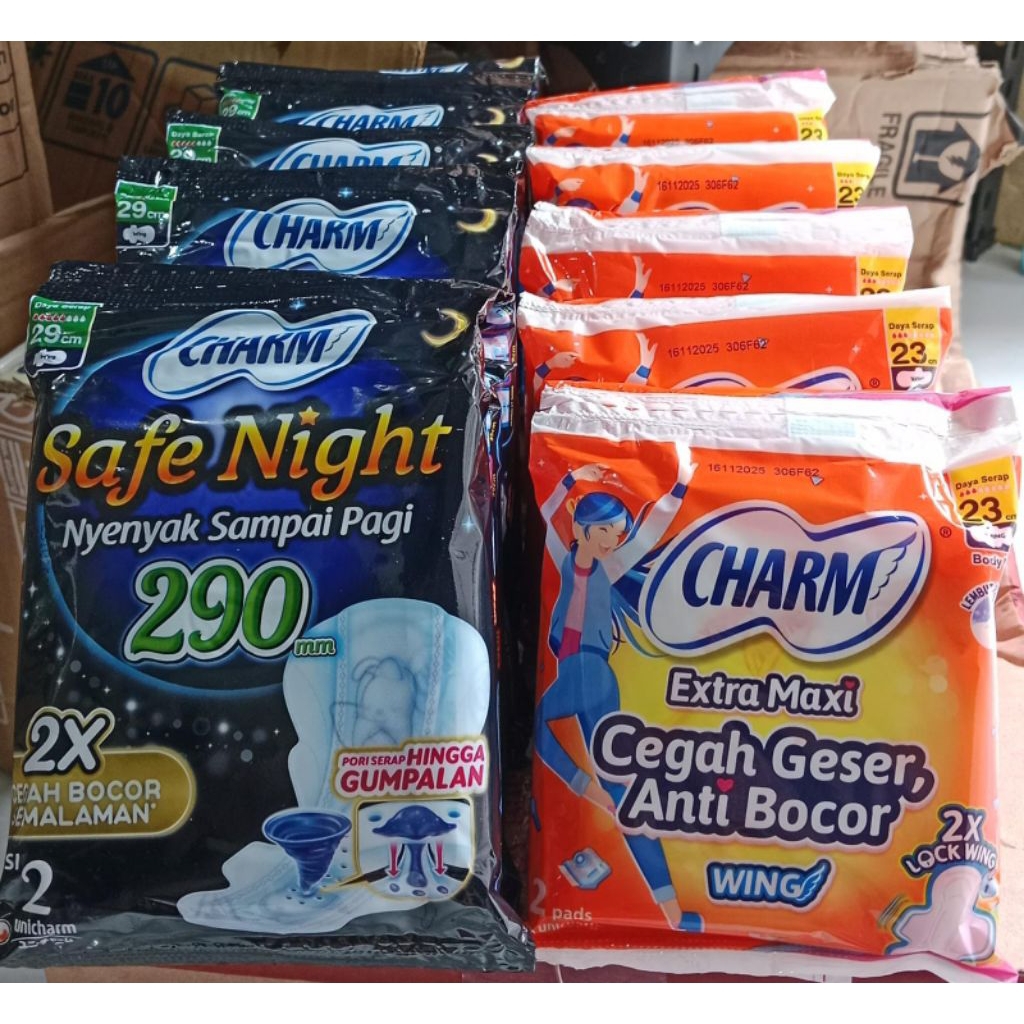 Pembalut Charm Isi 2 Body Fit Extra Maxi Safe Night Isi 10 Renceng