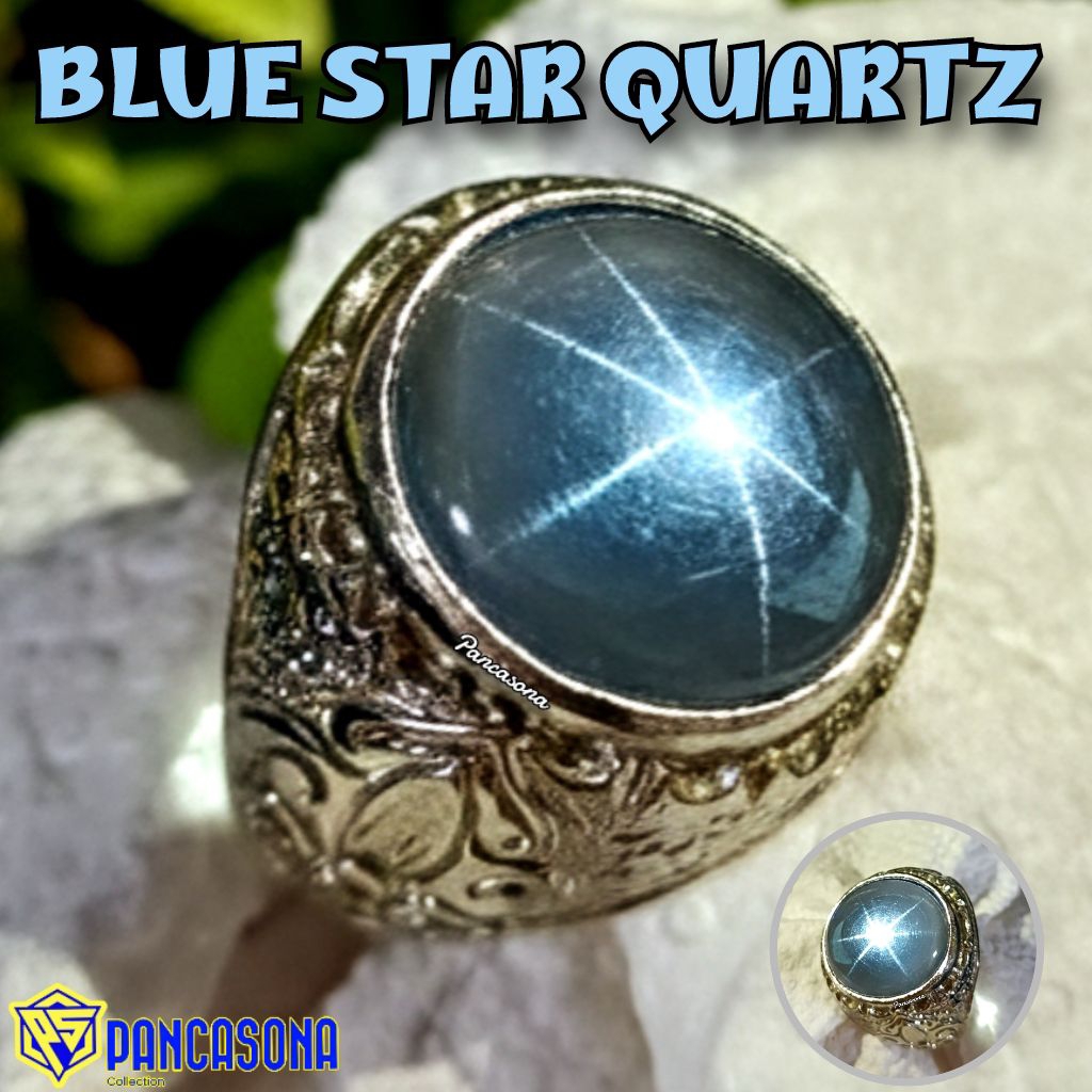 CINCIN BATU PERMATA BLUE STAR QUARTZ SUPER ALPAKA