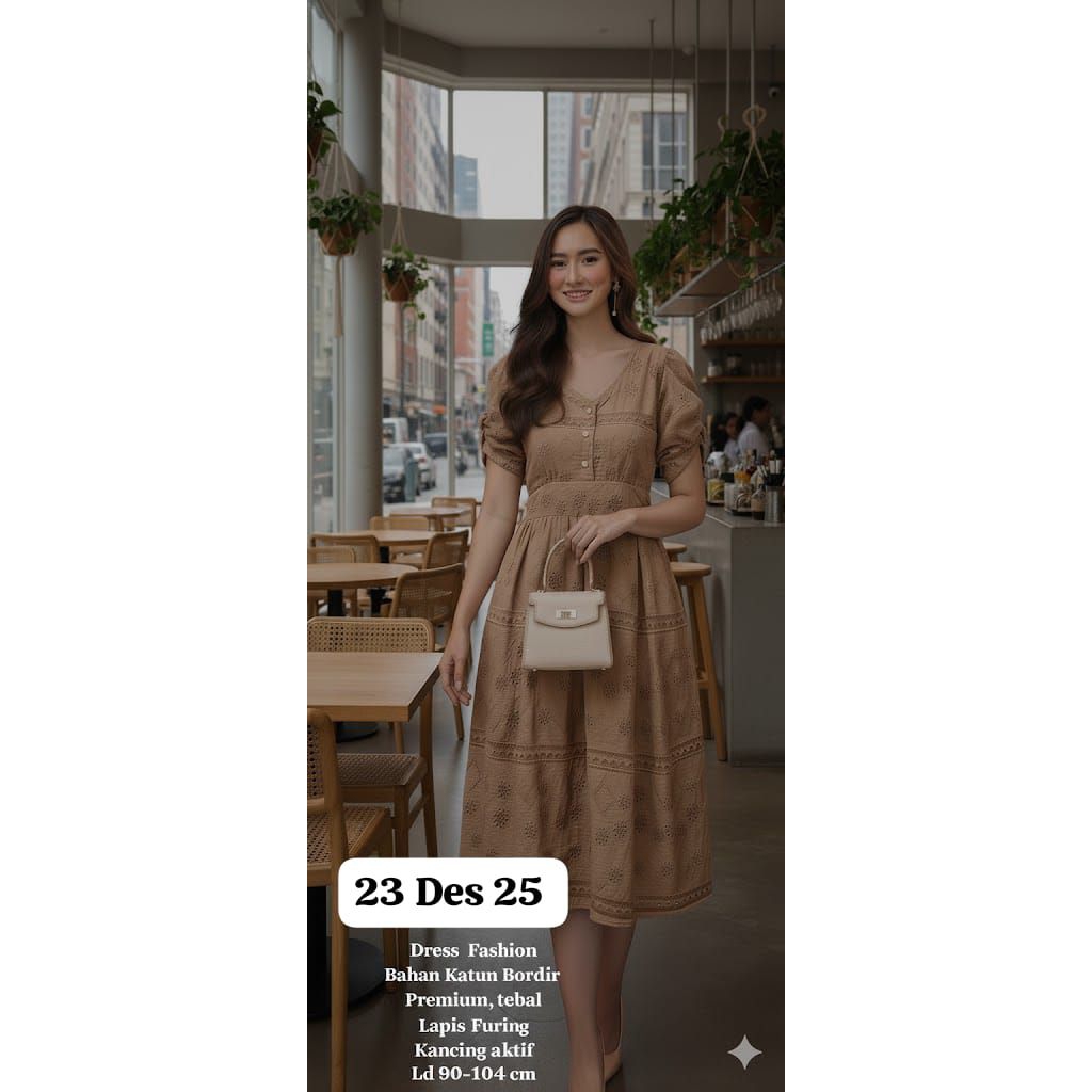 DRESS WANITA KATUN BOLONG GAUN CASUAL PREMIUM