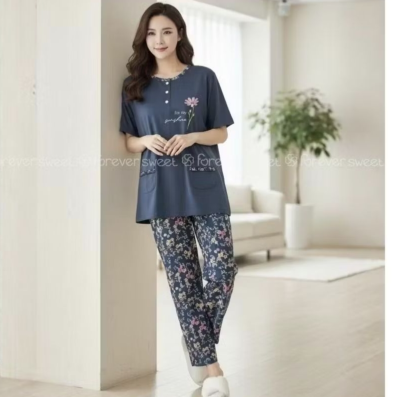 FOREVER SWEET Baju Tidur Babydoll Setelan Piyama One Set Concept CP Mama Size Mamasize Celana Panjan