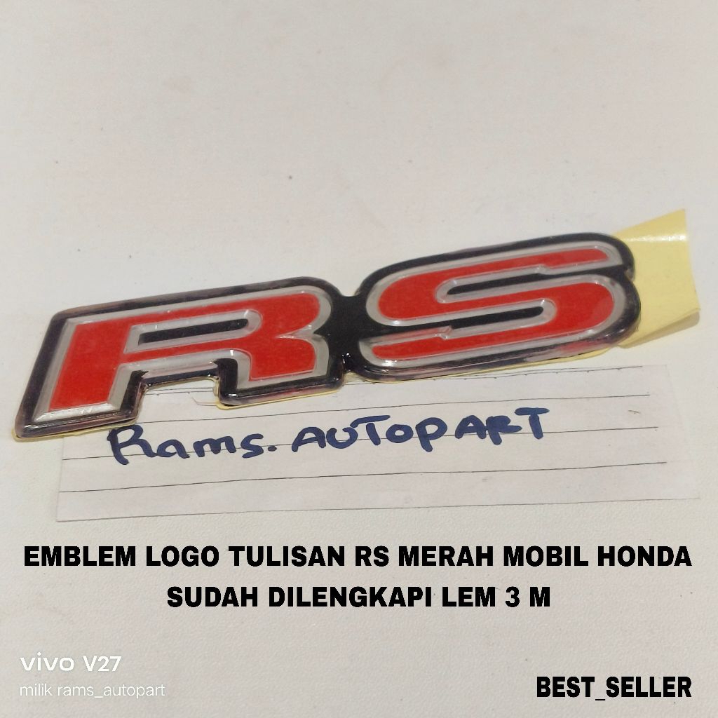 Emblem Logo Tulisan Rs Merah Mobil Honda Sudah dilengkali Lem Perekat