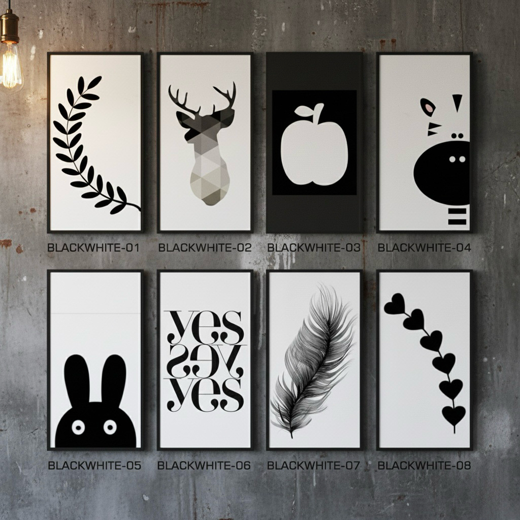 Hiasan Pajangan Dinding Walldecor Blackwhite Monokrom Hitam Putih Dekorasi Kamar Ruangan Cafe