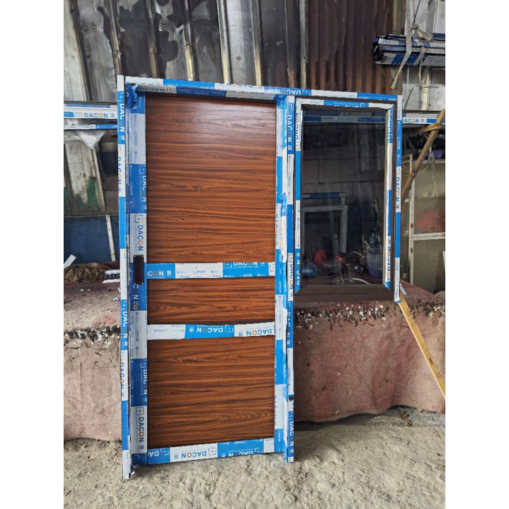 pintu+ jendela alumunium gandeng ACP serat kayu U pintu 205 x 80 U jendela 110x 60 + kusen free BABB