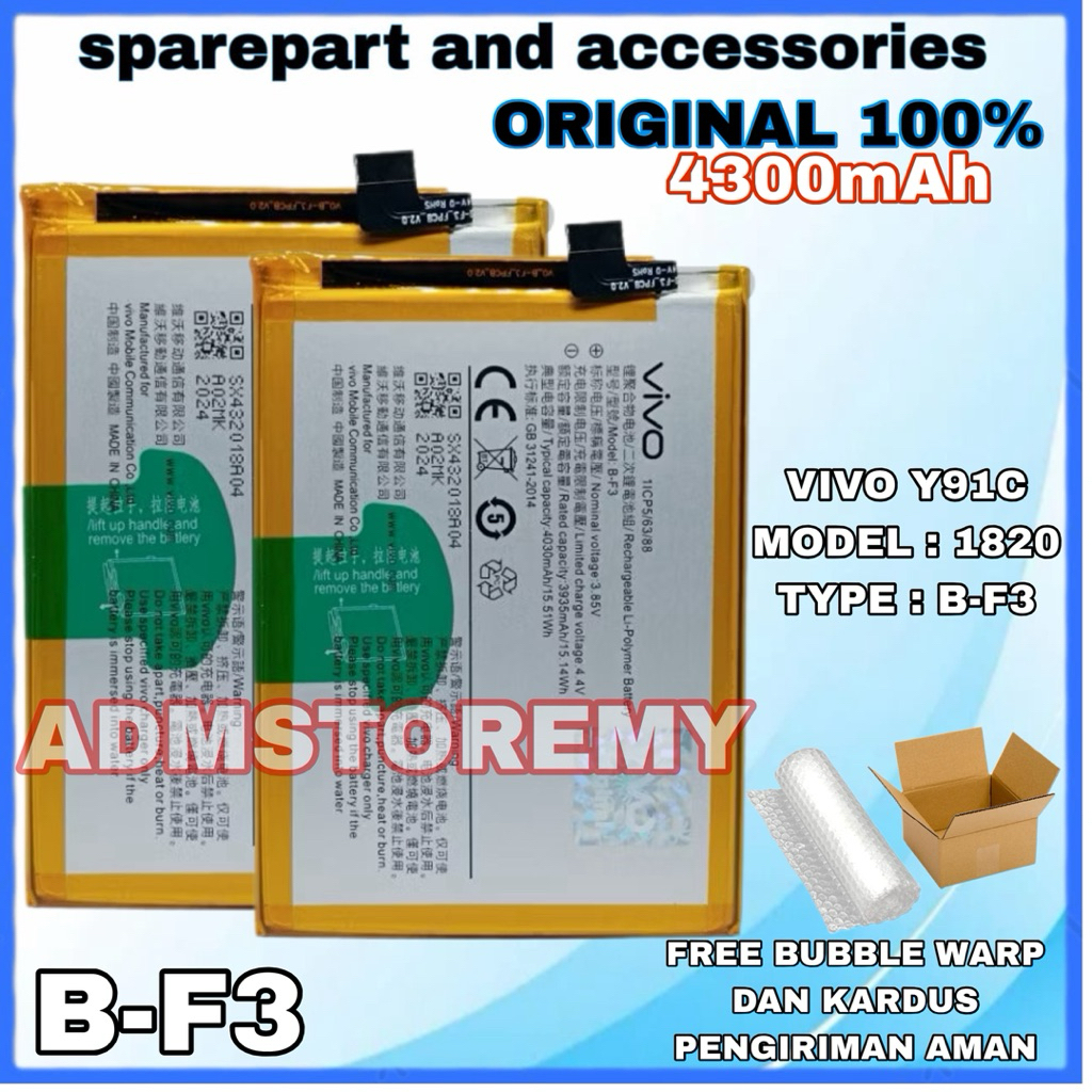 Batre Baterai BF3 Vivo Y91C 1820 Battery Batre Tanam Vivo B-F3 Original (ADMSTOREMY)