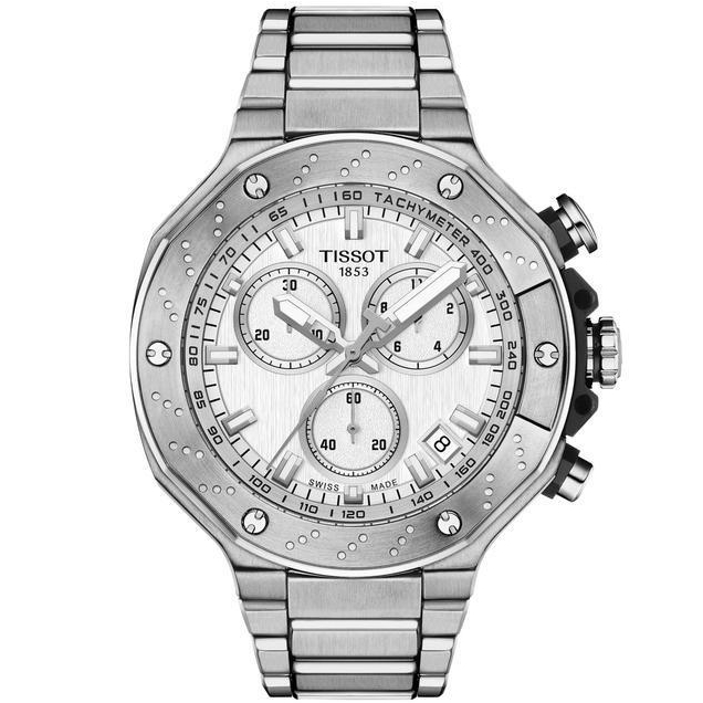 Tissot T-Race 45mm Chronograph Silver Dial Stainless Steel Strap Jam Tangan Pria Original T141.417.1