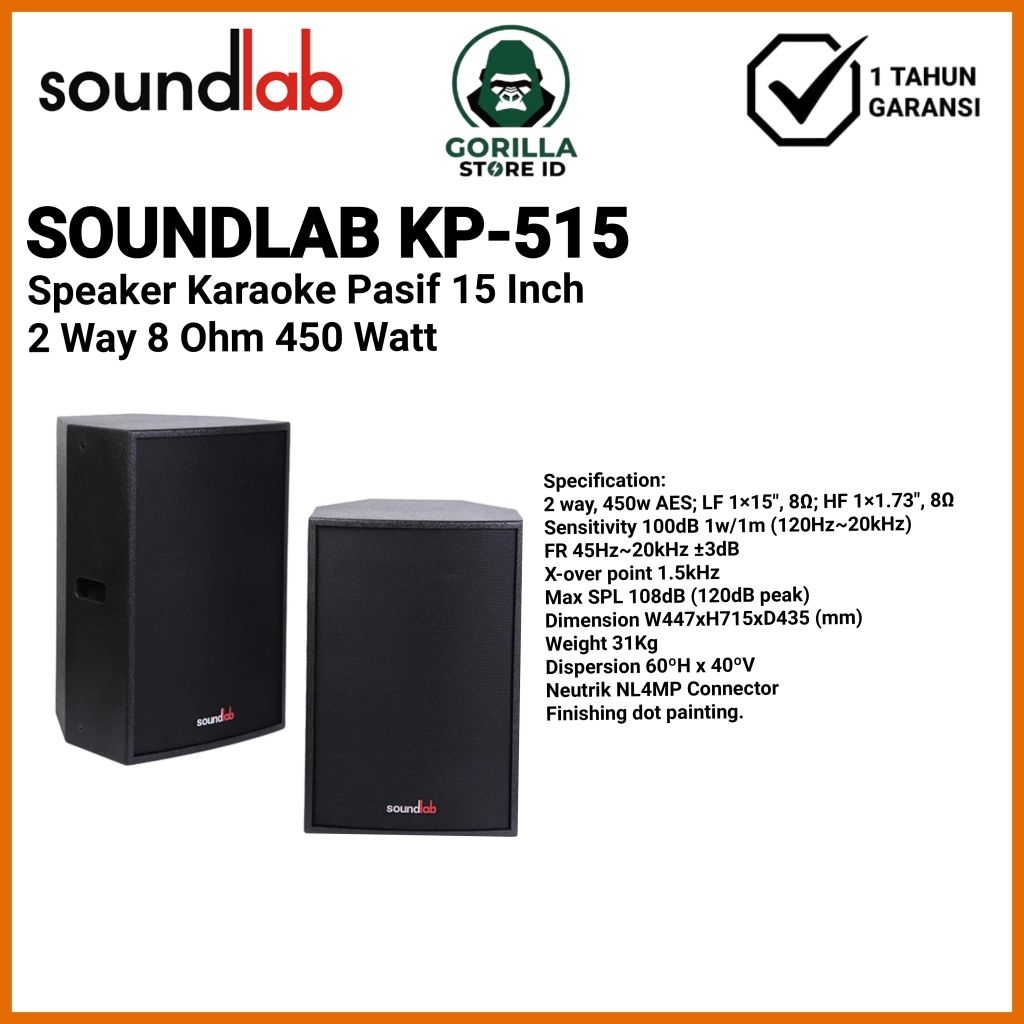 Soundlab KP-515 Speaker Karaoke Pasif 15 Inch 2 Way 8 Ohm 450 Watt