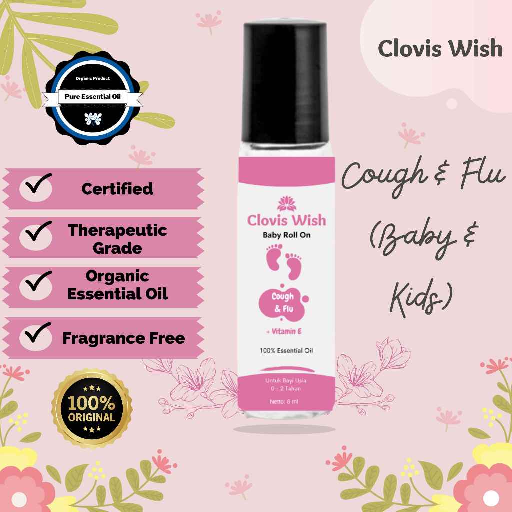 Minyak Roll On Clovis Wish Herbal untuk Batuk, Flu, dan Demam Anak (Usia 3-10 Tahun)