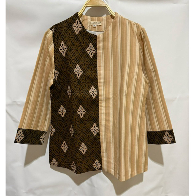 PRELOVED Atasan Blouse Wanita Cantinge Dahayu Sofan x  Lurik Alam Kombinasi Tenun Batik Lengan Panja