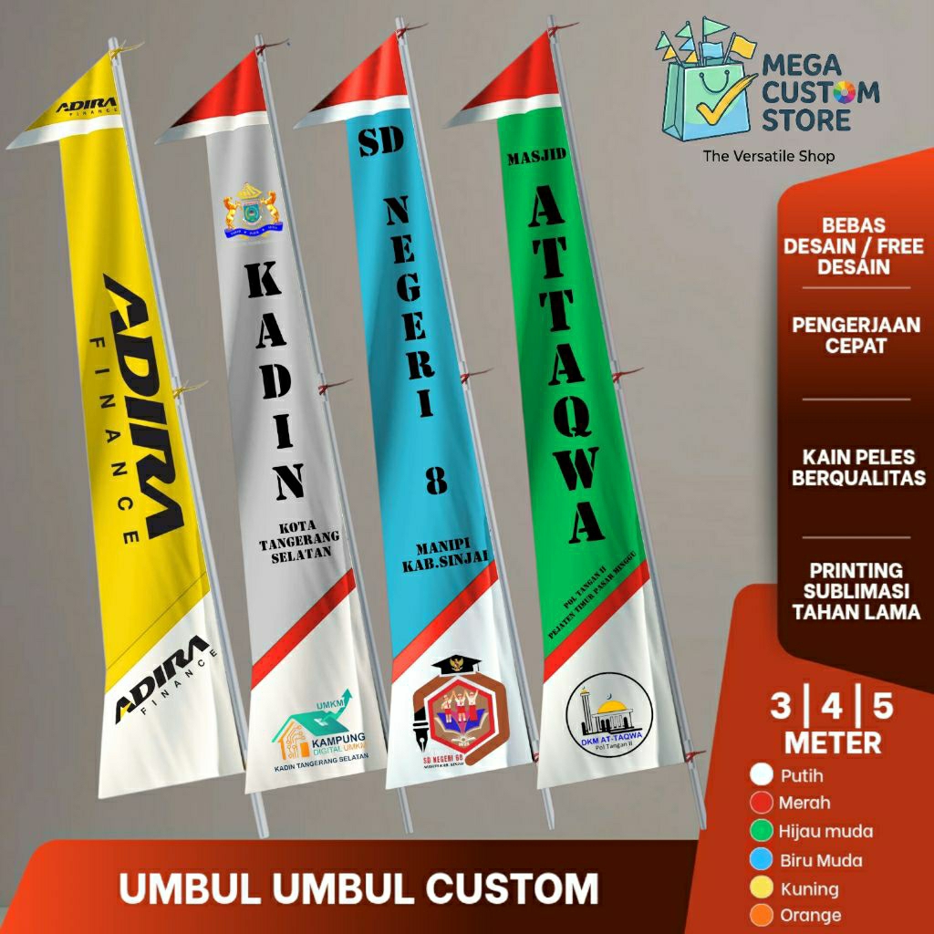 BENDERA CUSTOM UMBUL UMBUL | 3 4 5 METER | BEBAS DESAIN