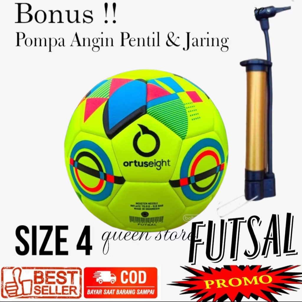 Bola Futsal Ortuseight Size 4 Bonus Pompa Pentil dan Jaring