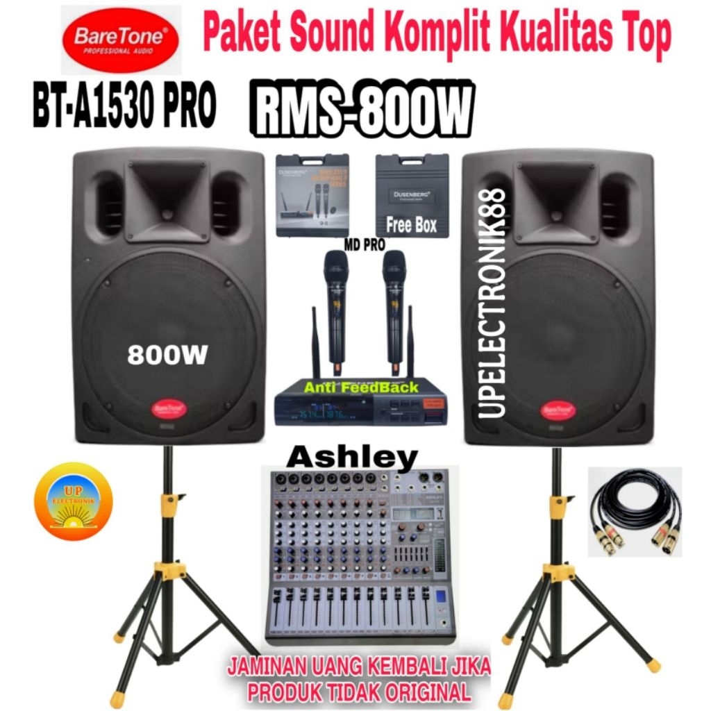 Promo Paket Sound System Outdoor Baretone BT-A1530 Pro+Mixer Ashley Komplit Set