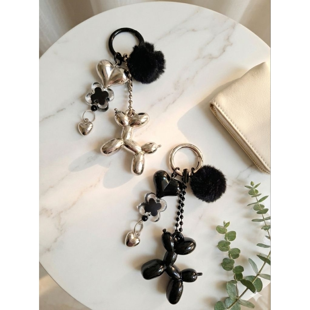 gantungan tas poodle black silver