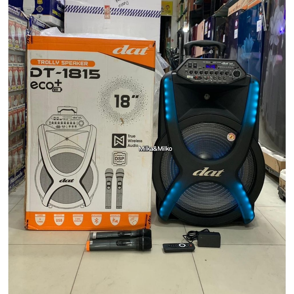 Speaker Dat 18" DT-1815 ECO+/ DAT Speaker 18" Speaker Trolley DAT doubel mic warlles speaker portabe