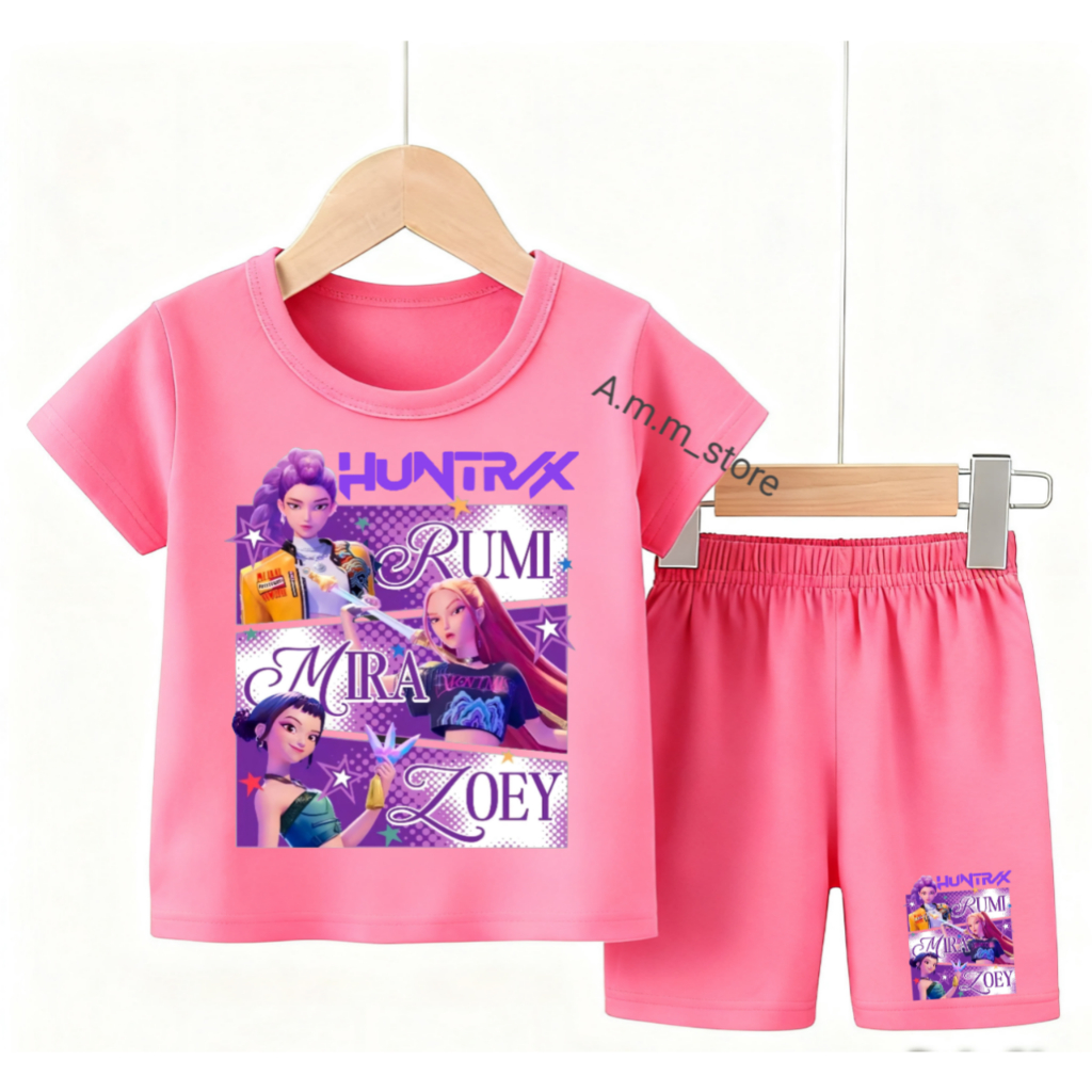 stelan anak perempuan/cewek karakter kpop demon huntrix viral lengan pendek 2-12tahun kd.404