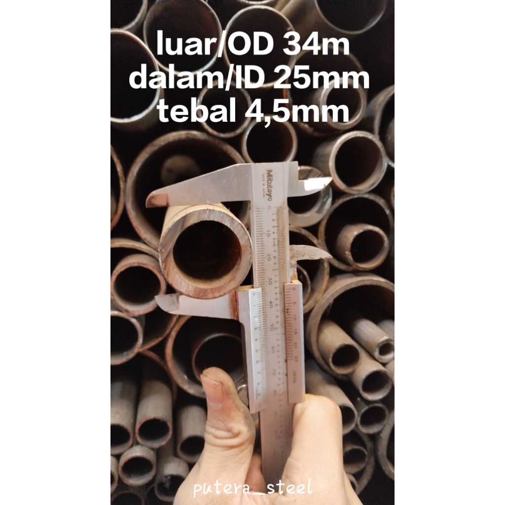 pipa besi seamles luar/OD 34mm dalam/ID 25mm tebal 4,5mm ukuran 10-100cm