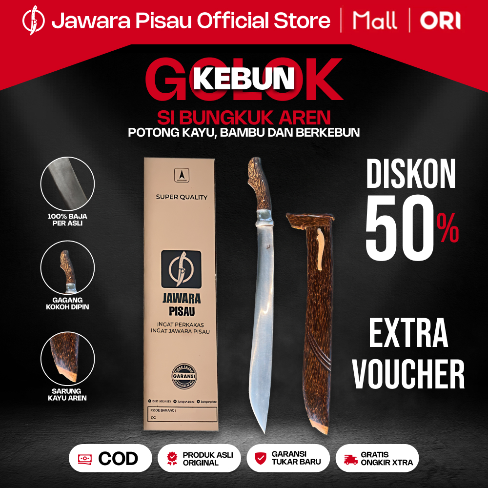 Jawara Pisau | Golok Pisau Bungkuk Kebun Sembelih Baja Sup9 Potong Kayu Bambu dan Berkebun