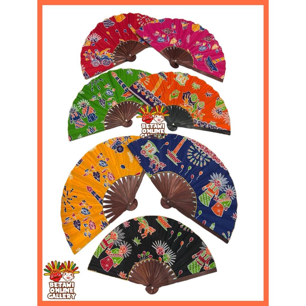 Kipas Tari  Batik Betawi / Kipas Tangan Lipat Batik Betawi / Kipas Batik Kayu