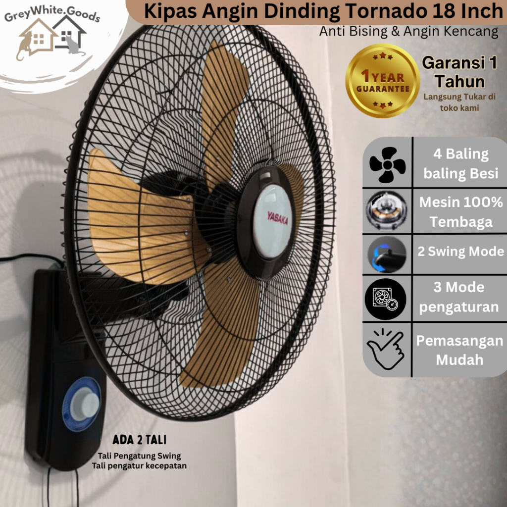 Kipas Angin Dinding Besi JUMBO 18 Inch Wall Fan Kencang Hemat Daya 2 Tali