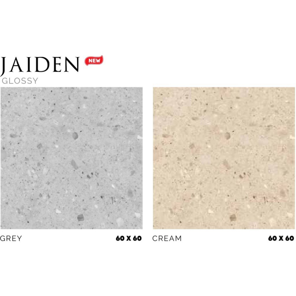 Granit White Body Merk Platinum Jaiden Grey/Cream ukuran 60x60 cm tekstur Glossy