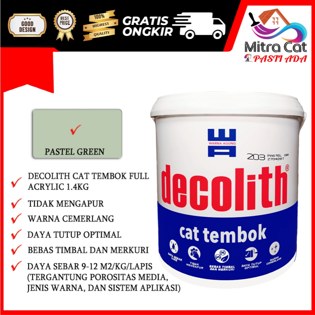 Decolith cat tembok 5kg 203 pastel green - (ready mix)