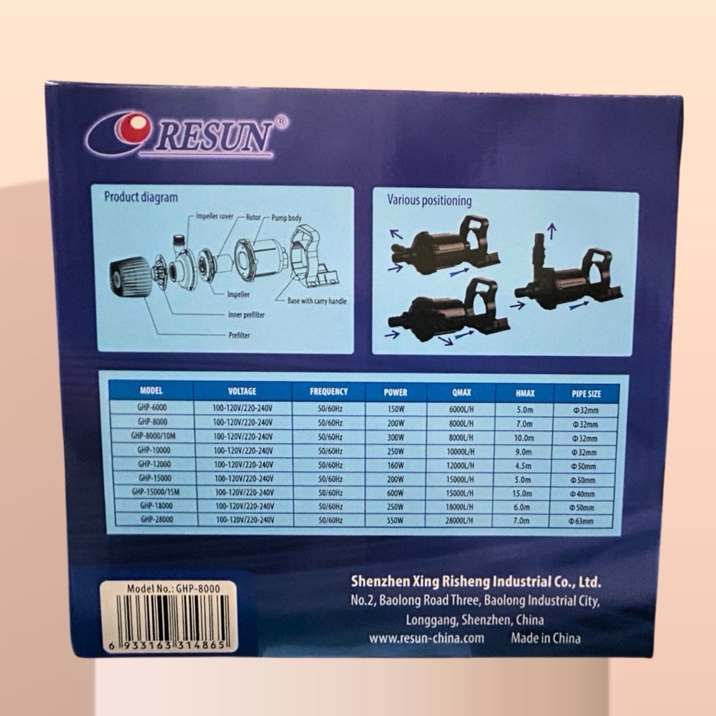 RESUN GHP 8000 / 10000 / 12000 / 15000 / 18000 / 28000 POMPA KOLAM AQUARIUM SUBMERSIBLE PUMP GIANT HIGH LIFT WATER PUMP
