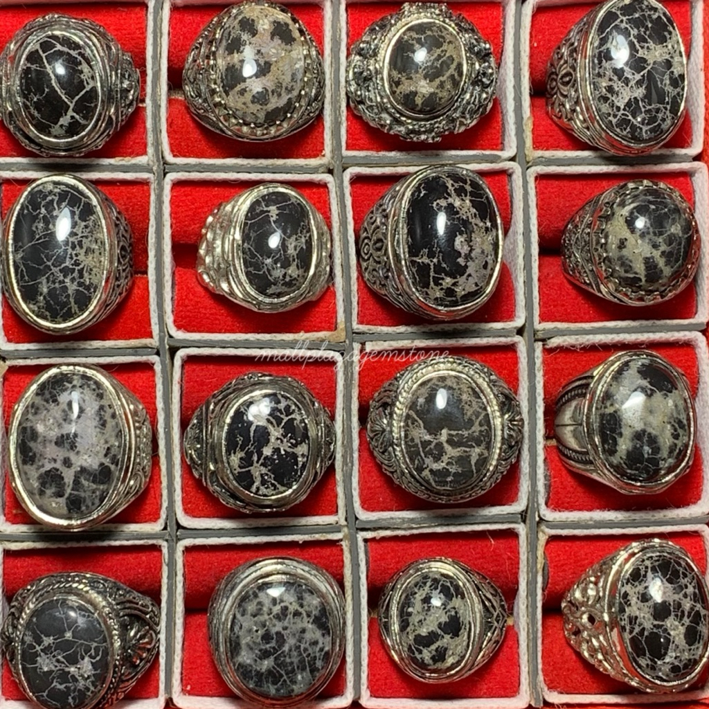 batu badar besi semeru motif pirus serat emas ring alpaka / cincin batu badar besi semeru / batu bad