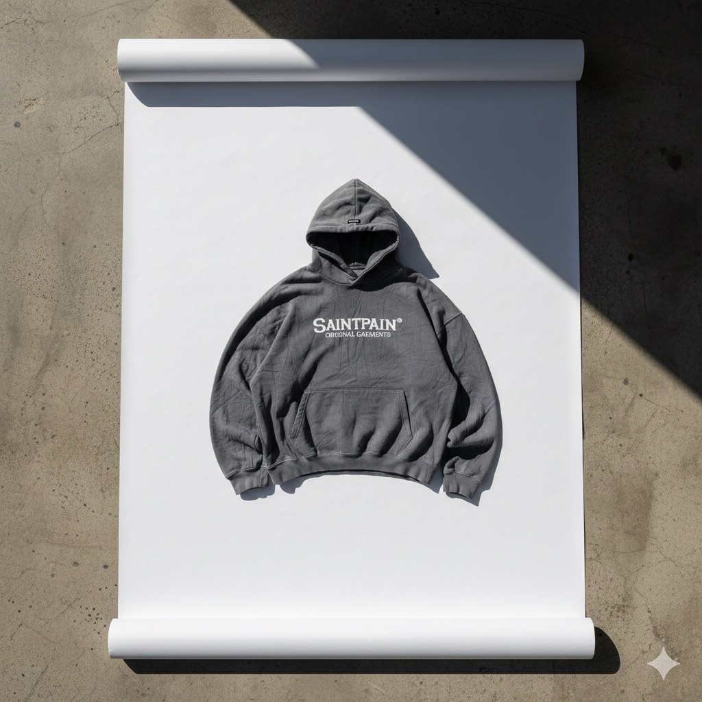 Hoody Pullover Saintpaint K0r3a Size Xlarge Boxy Bordir Script Gray Faded Heavyweight