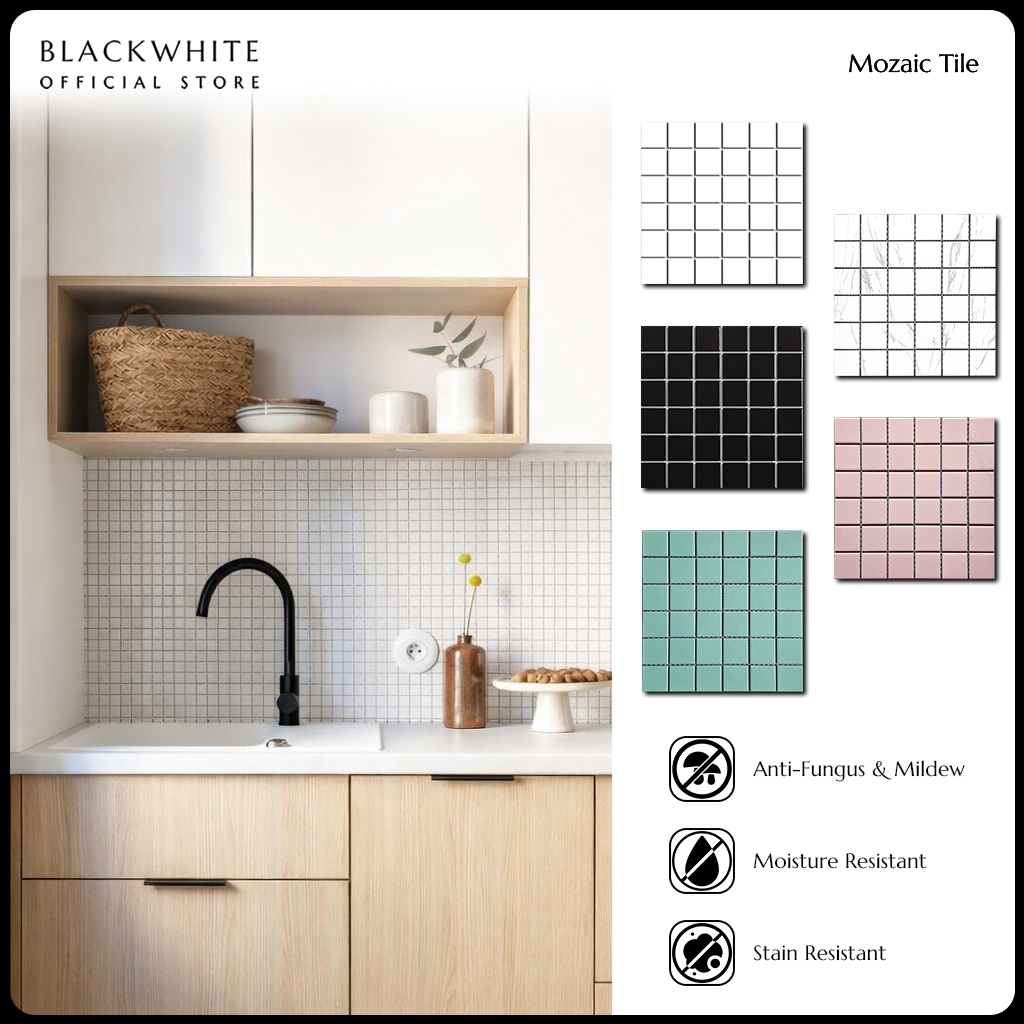 Keramik Mozaik Dinding Kamar Mandi Dapur Mosaik Mosaic Kamar Tidur Blackwhite Seiho Med Chip